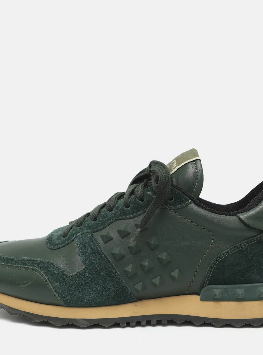 Valentino Rockrunner Size 40 Green Leather and Suede Lace Up Sneakers