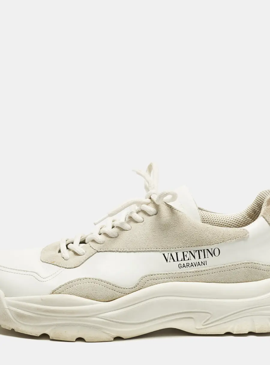 Valentino Gumboy Size 43.5 White/Grey Leather and Suede Low Top Sneakers