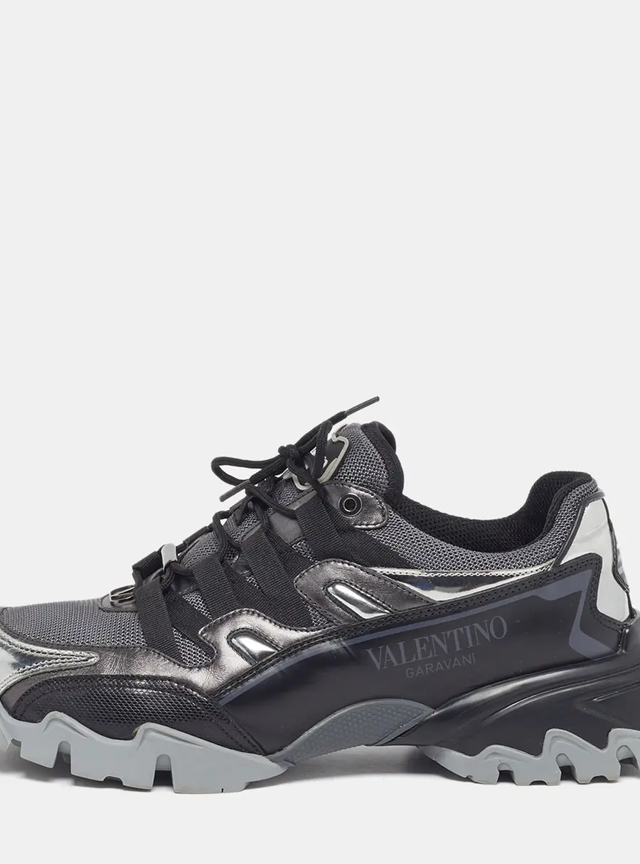 Valentino Climbers Size 40.5 Tricolor Leather and Mesh VLogo Lace Up Sneakers