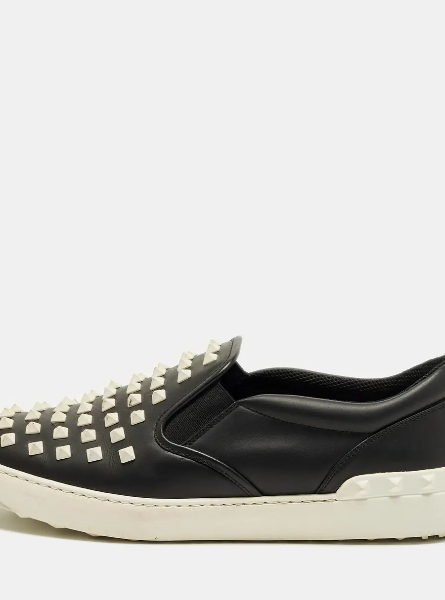 Valentino Rockstud Size 42 Black Leather Slip On Sneakers