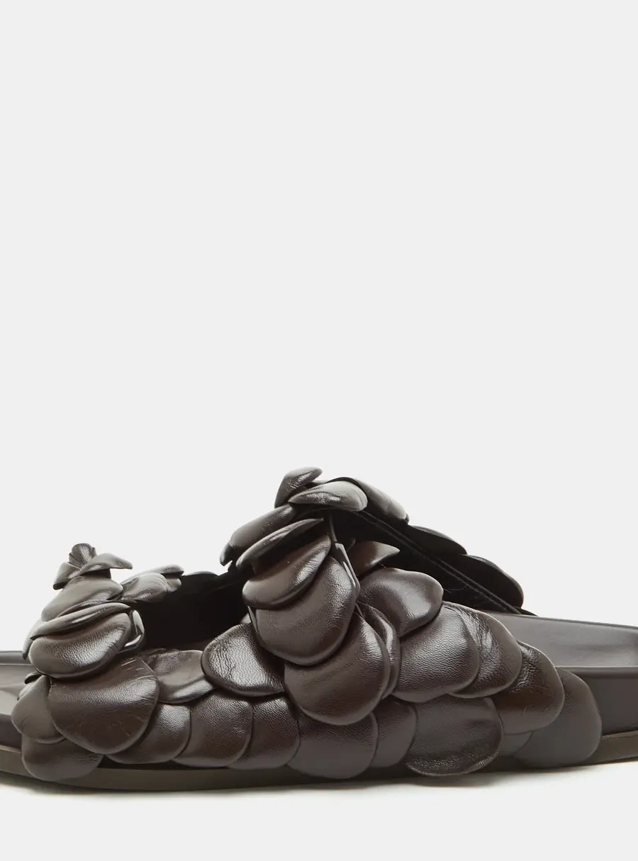 Valentino 03 Rose Edition Atelier Size 43 Dark Brown Leather Flat Slide Sandals