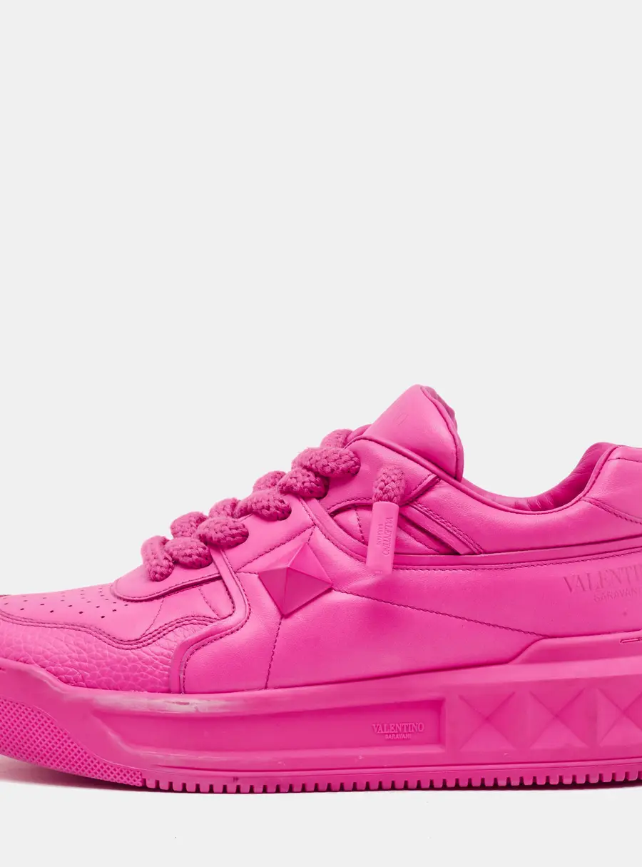 Valentino One Stud Size 42 Pink Leather XL Lace Up Sneakers