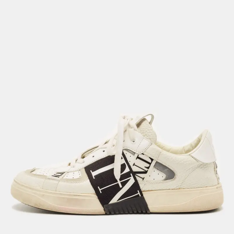 Valentino VL7N Size 44 White Leather Lace Up Sneakers