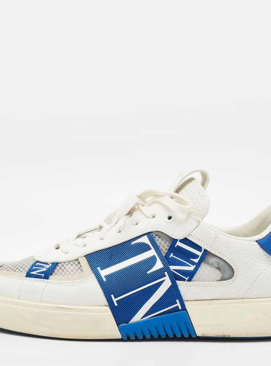 Valentino VL7N Size 42 White/Blue Leather and Mesh Low Top Sneakers