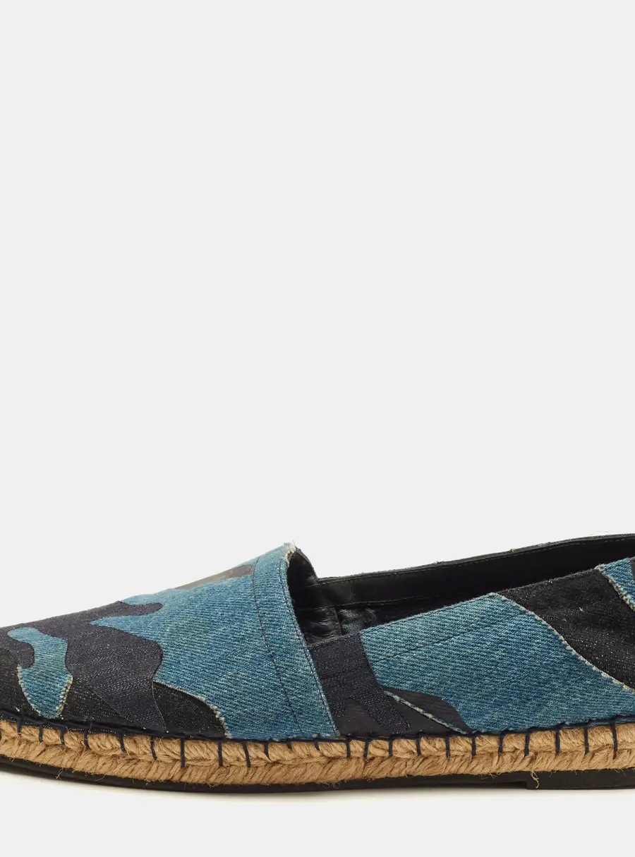 Valentino Size 41 Blue Camouflage Denim Slip On Espadrille