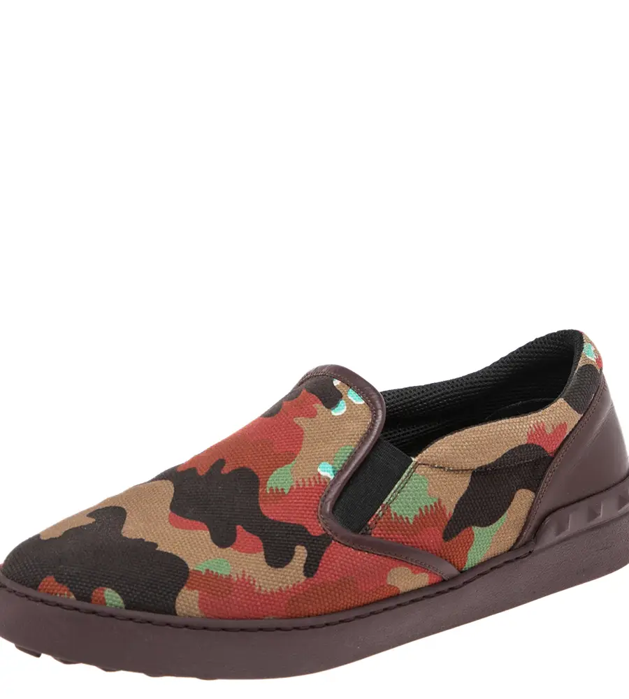 Valentino Multicolor Camouflage Print Canvas And Leather Rockstud Low Top Sneakers Size 40