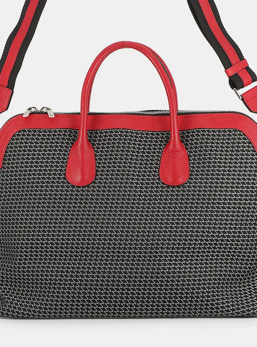 Valextra K-Val My Logo Travel Black/Red Canvas Leather Duffle Bag