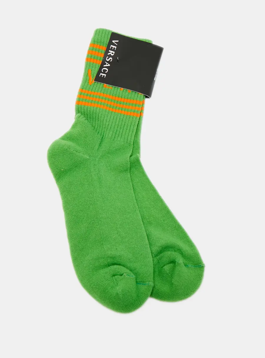 versace Green Logo Stretch Cotton Socks S