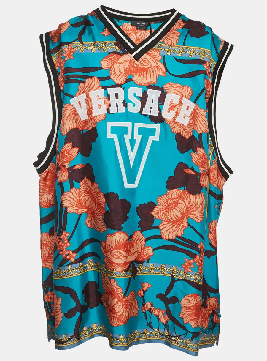 Versace Multicolour Acid Bouquet Print Silk Tank Top 3XL