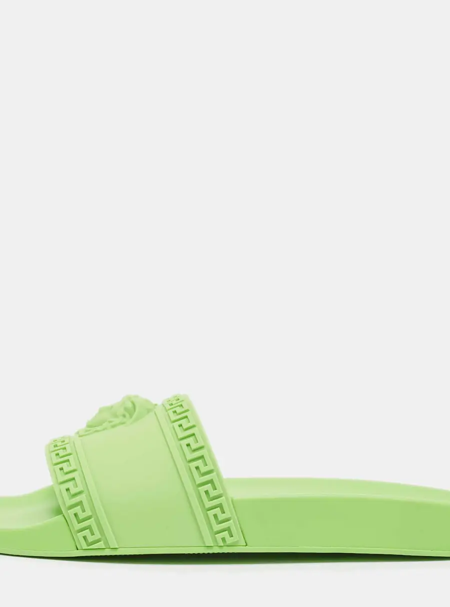 Versace Neon Green Rubber Palazzo Pool Slides Size 46