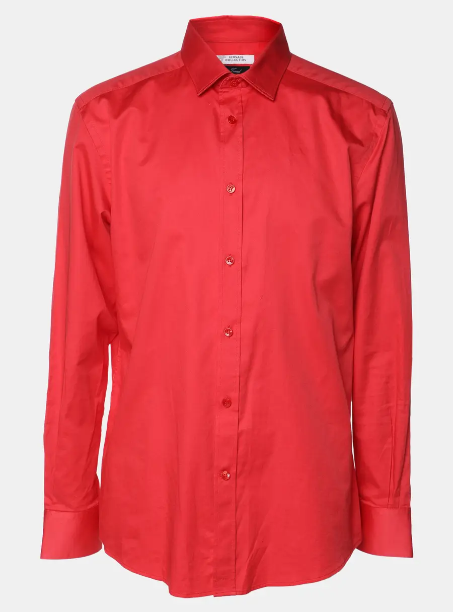 Versace Collection Red Cotton Button Front Shirt XL