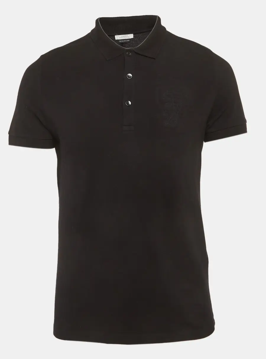 Versace Collection Black Medusa Embossed Cotton Polo T-Shirt S