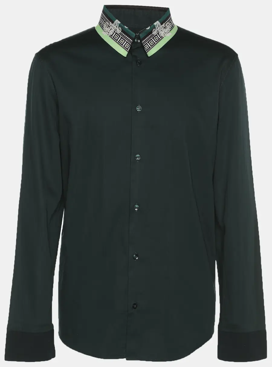 Versace Collection Green Stretch Cotton Printed Collar Shirt L