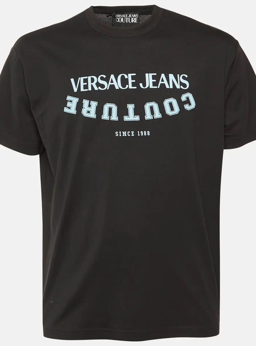 Versace Jeans Couture Black Logo Print Cotton Crew Neck T-Shirt M