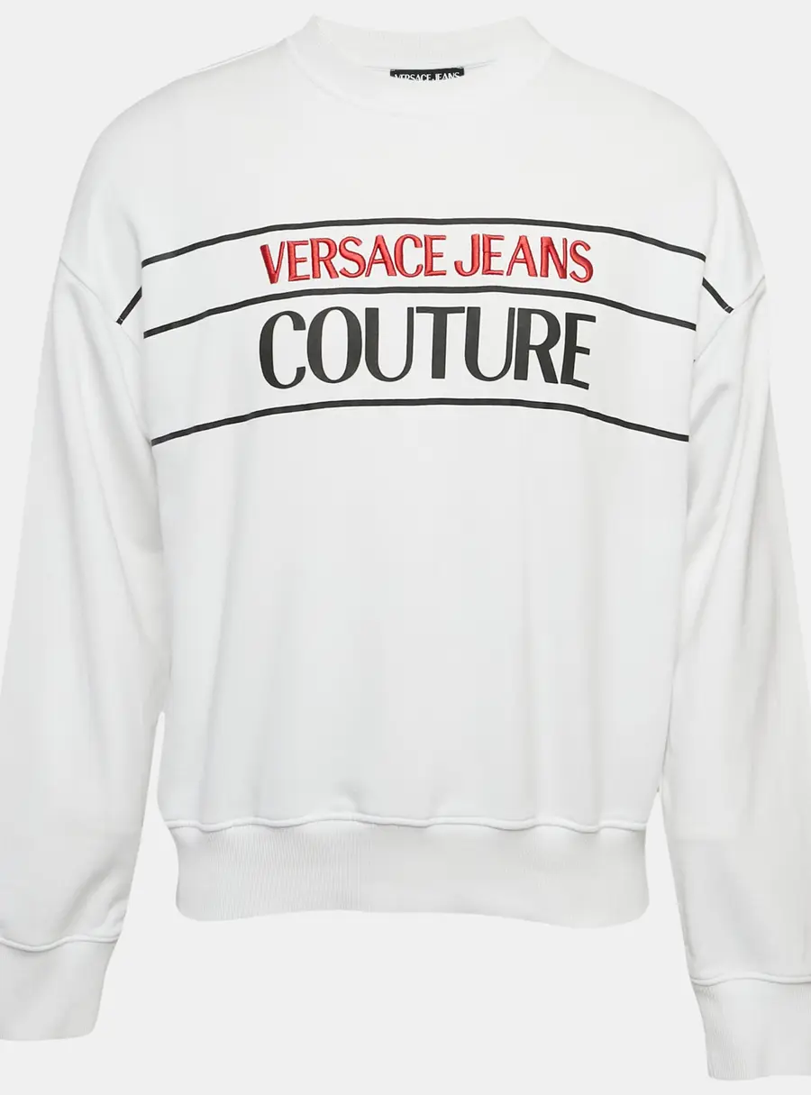 Versace Jeans Couture White Logo Embroidery Cotton Sweatshirt S