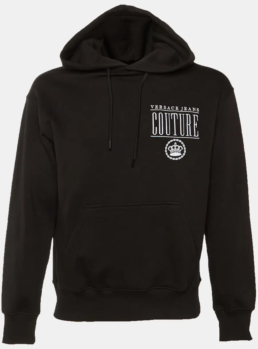 Versace Jeans Couture Black Cotton Logo Embroidered Hoodie S