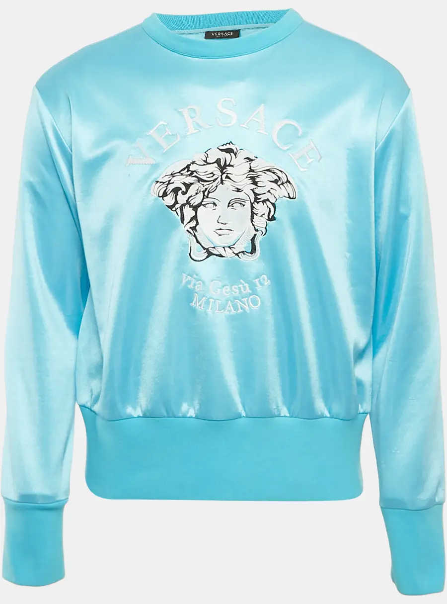 Versace Blue Logo Embroidered Jersey Sweatshirt XS