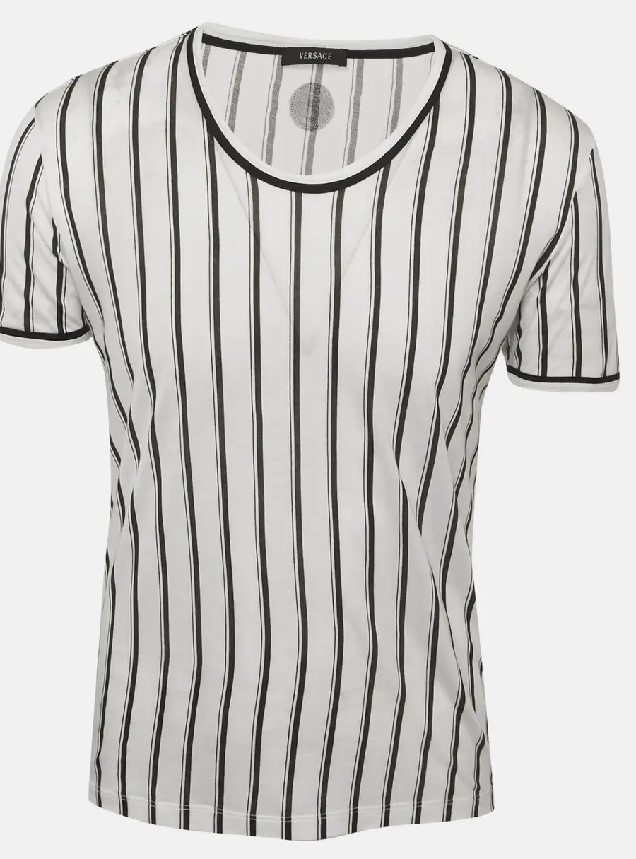 Versace White/Black Striped Jersey Crewneck T-Shirt XS