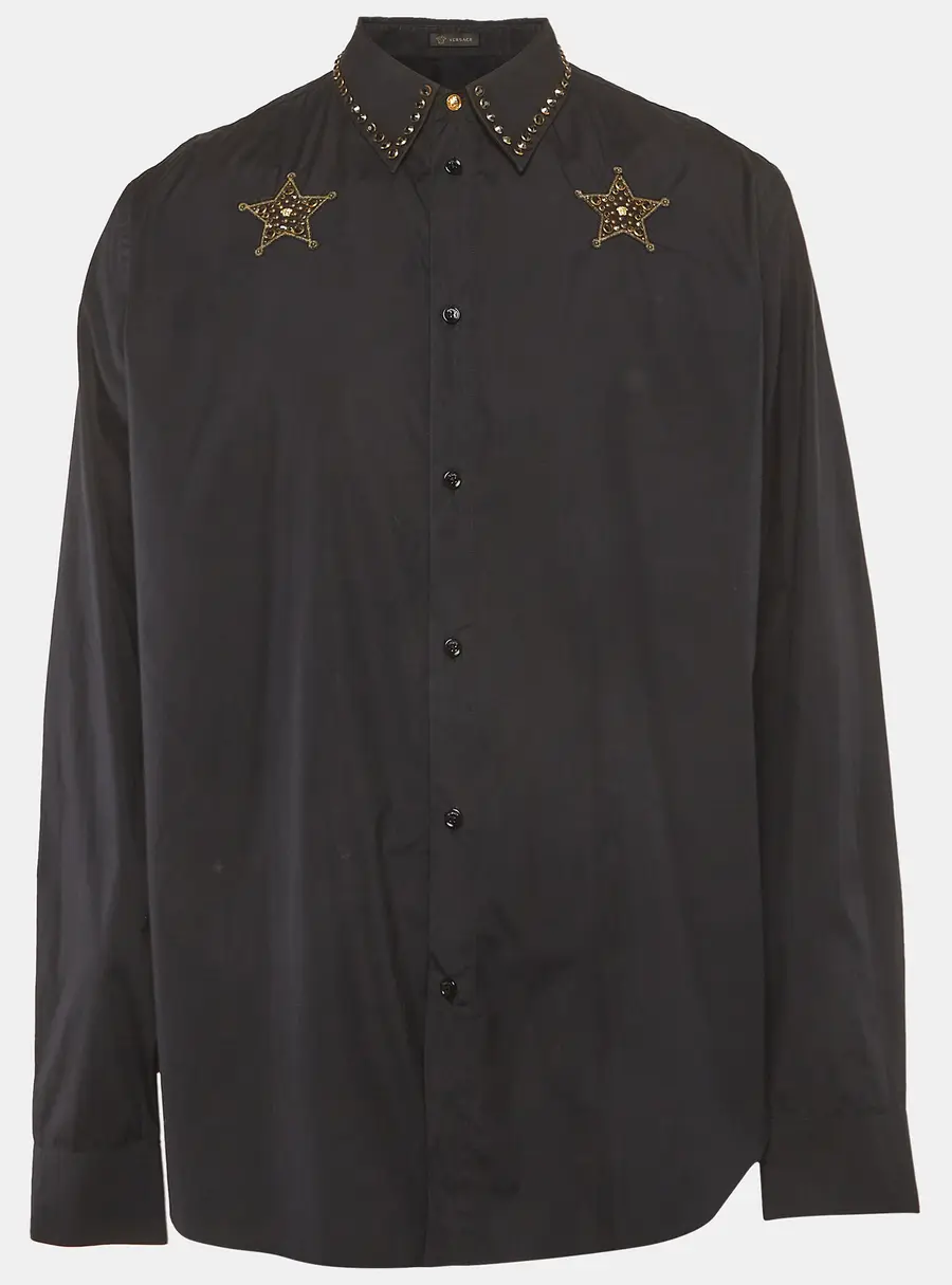 Versace Black Cotton Embellished Long Sleeve Shirt XS