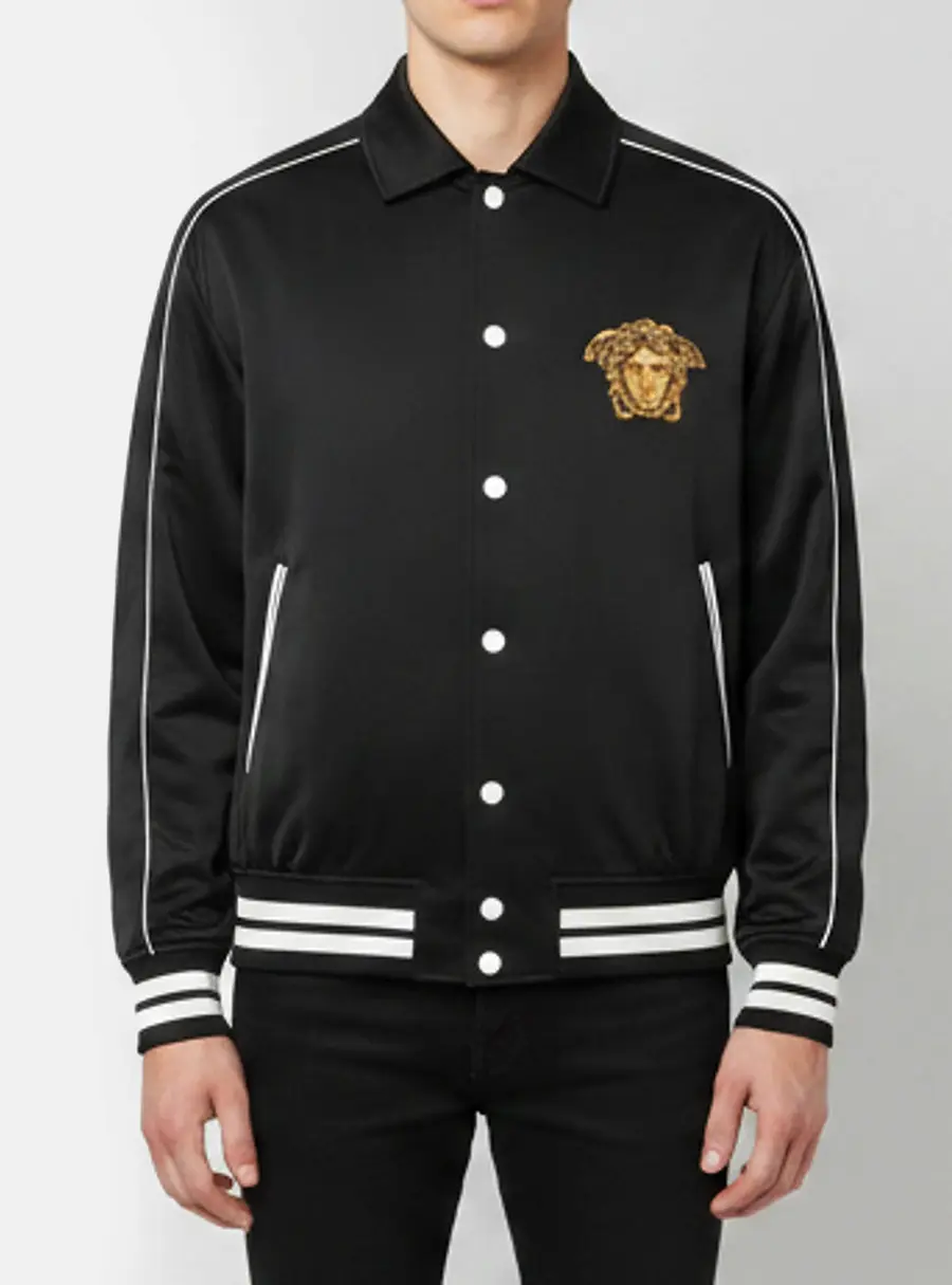 Versace Black/Yellow Satin Medusa Dragon Varsity Jacket M