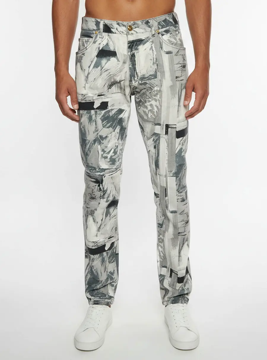Versace Grey Abstract Brushstroke Print Straight Fit Jeans XXL/Waist 38"