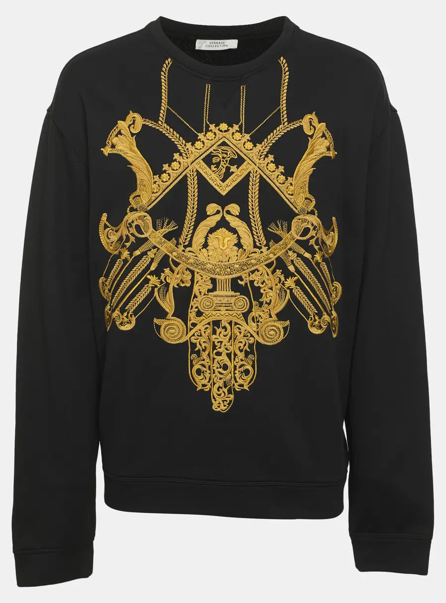 Versace Collection Black/Gold Jersey Baroque Embroidered Sweater XXL
