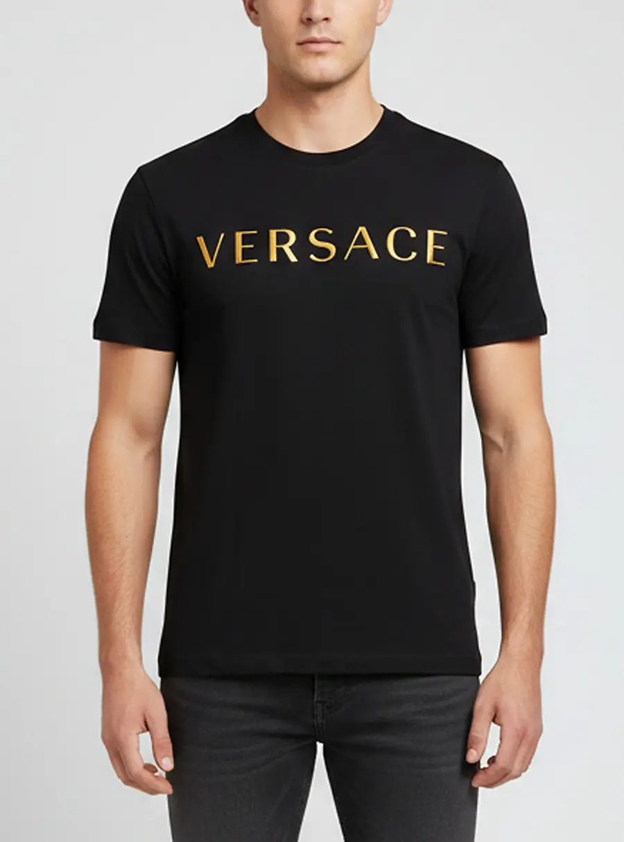 Versace Black Logo Embroidered Cotton Jersey Crewneck T-Shirt S