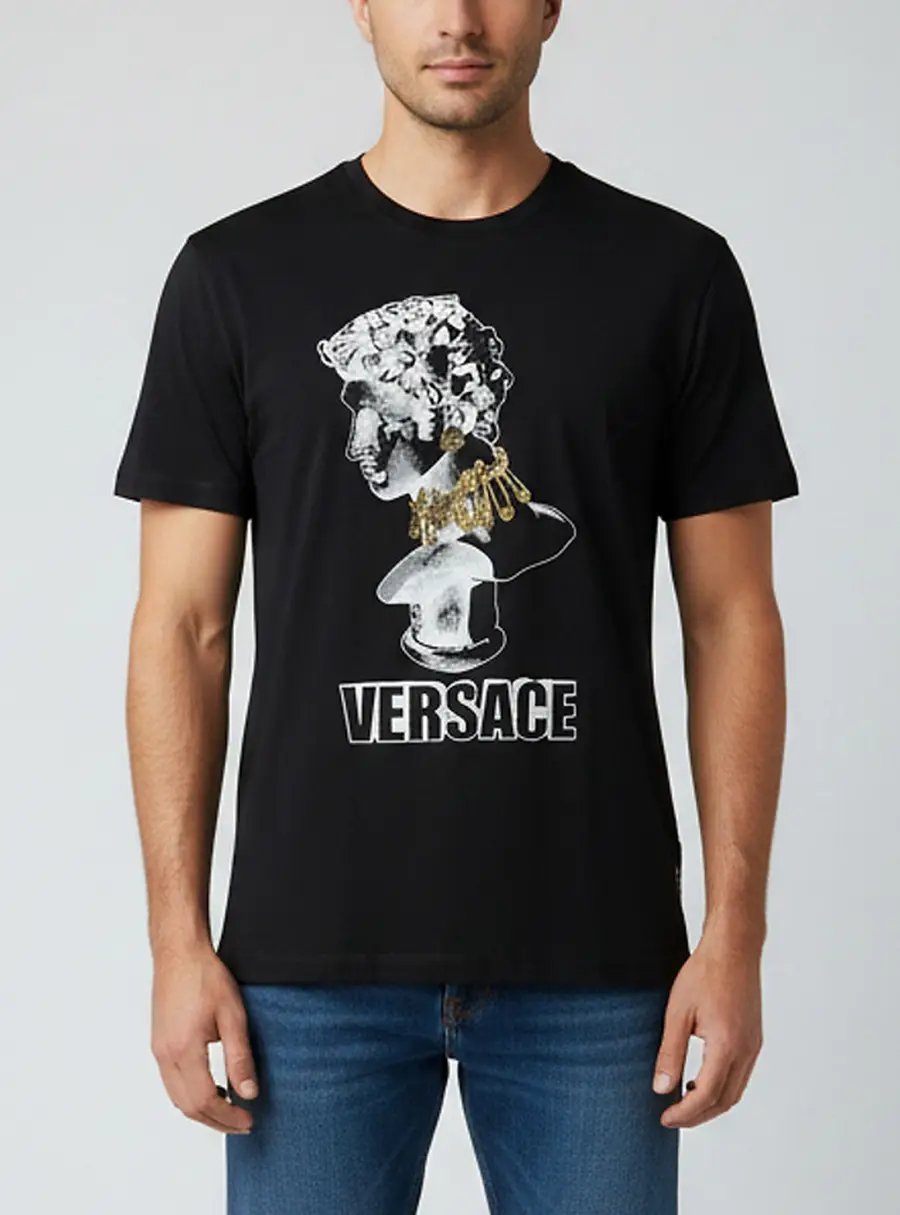 Versace Black Statue Illustration Print Cotton Crew Neck T-Shirt 2XL