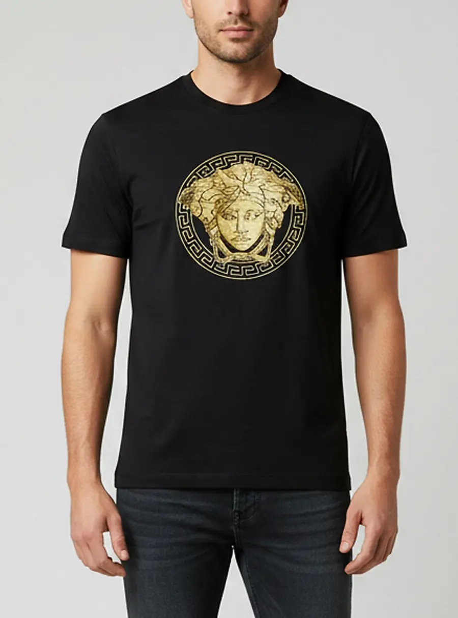 Versace Black Medusa Embroidered Cotton Crew Neck T-Shirt M