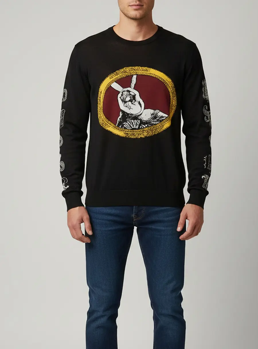 Versace Black Printed Knit Long Sleeve Crewneck Sweatshirt XL