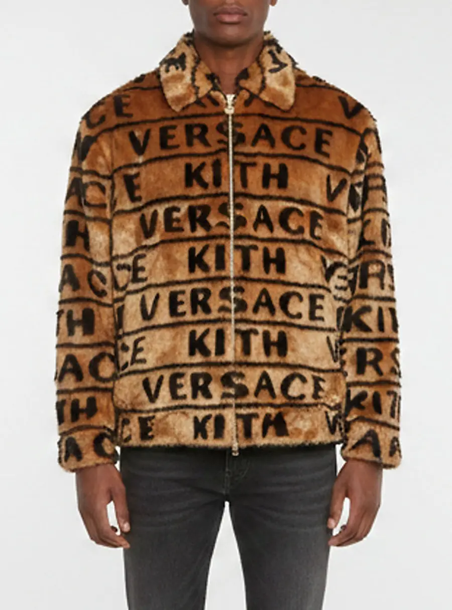 Kith x Versace Brown/Black Monogram Fur Coaches Jacket M