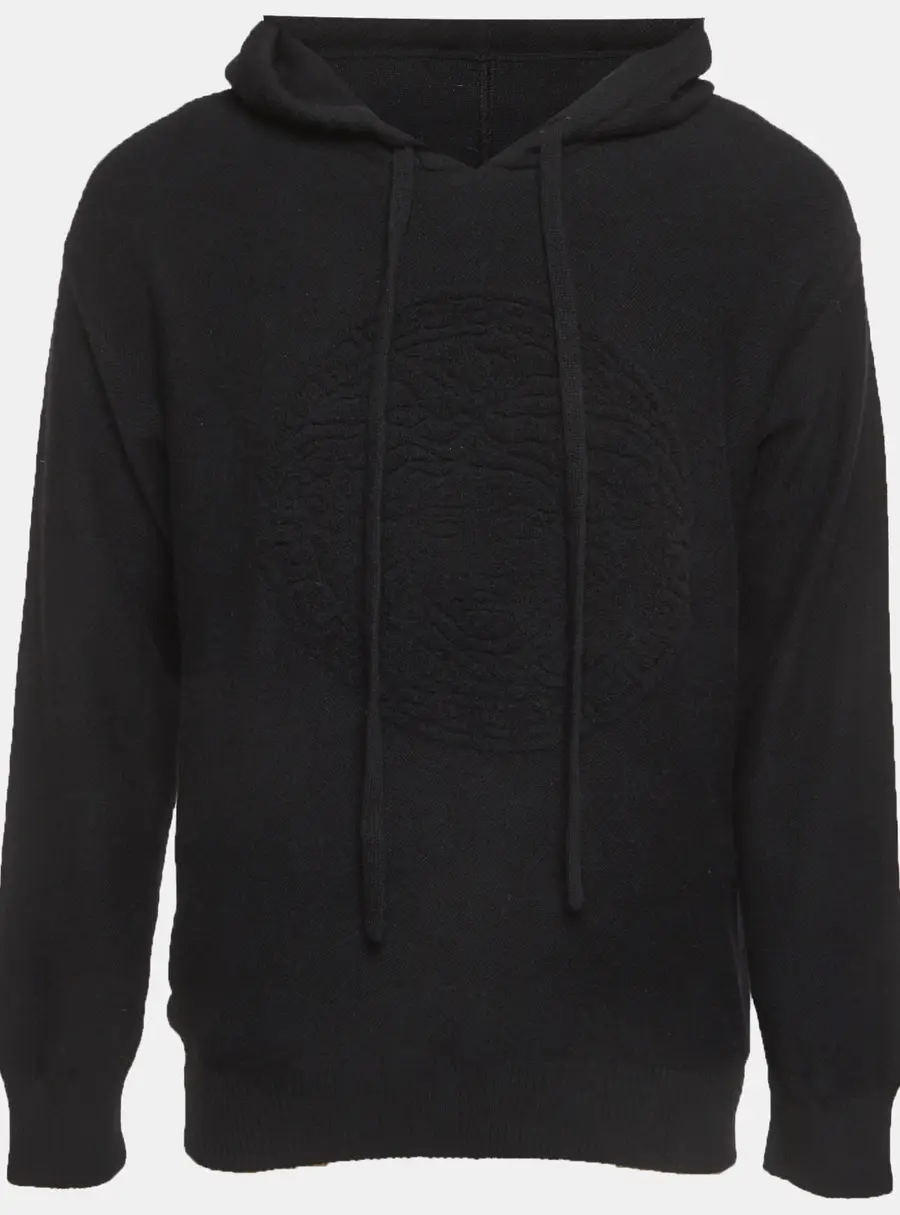 Versace Black Wool Blend Medusa Drawstring Hoodie S