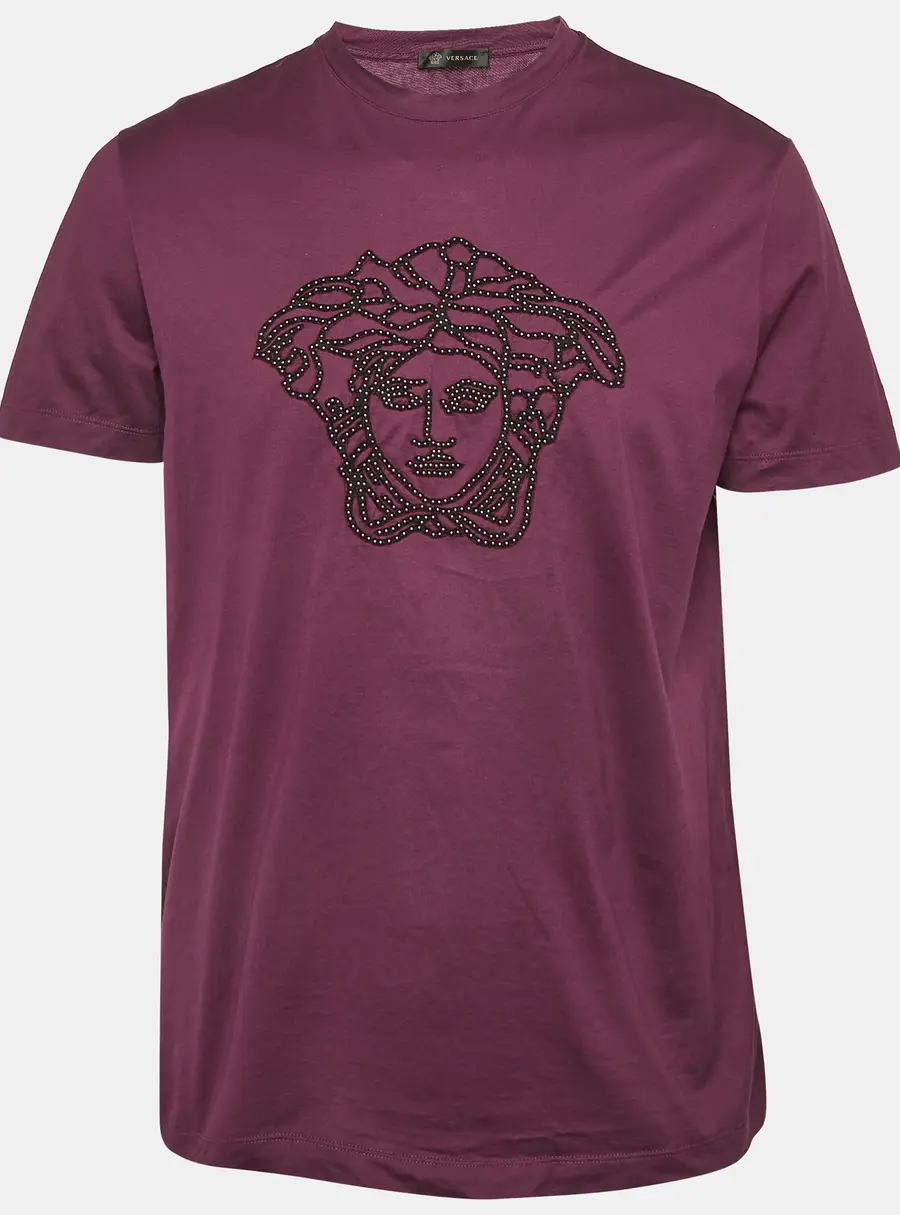 Versace Purple Medusa Applique Jersey T-Shirt L
