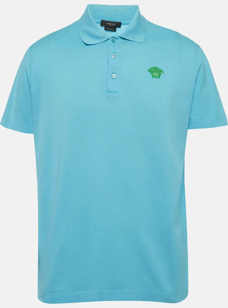 Versace Blue Medusa Embroidered Pique Polo T-Shirt XL