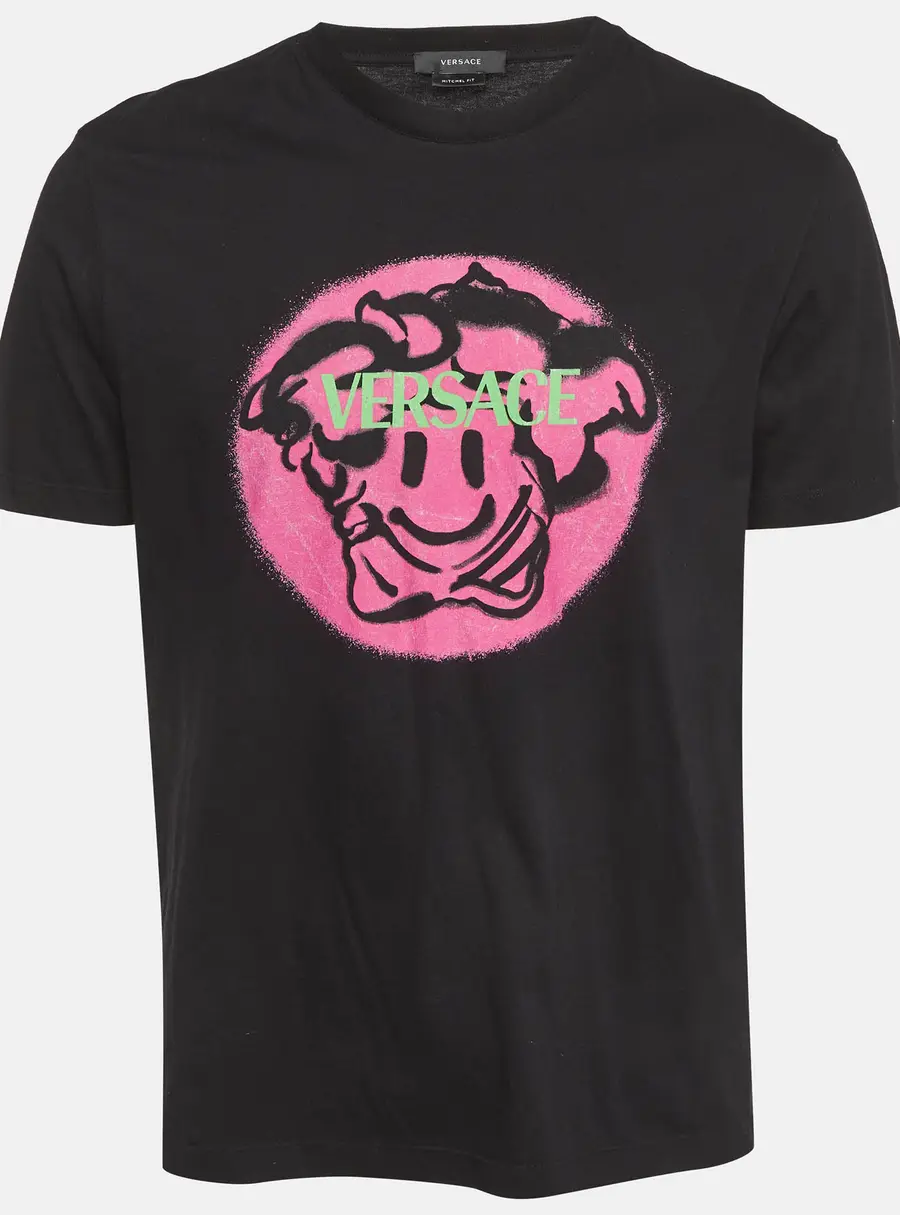 Versace Black Medusa Smiley Print Jersey Graphic T-Shirt M