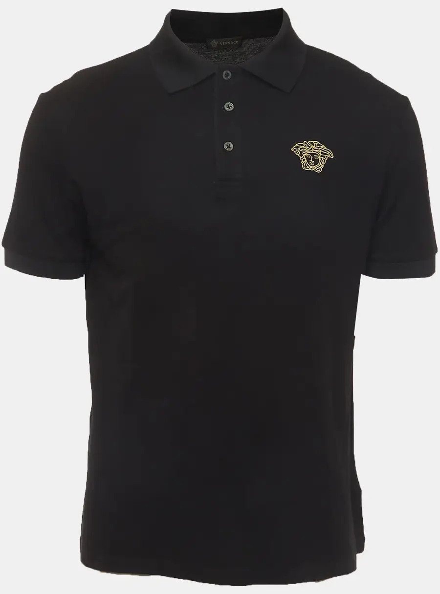 Versace Black Medusa Embroidered Pique Polo T-Shirt XL