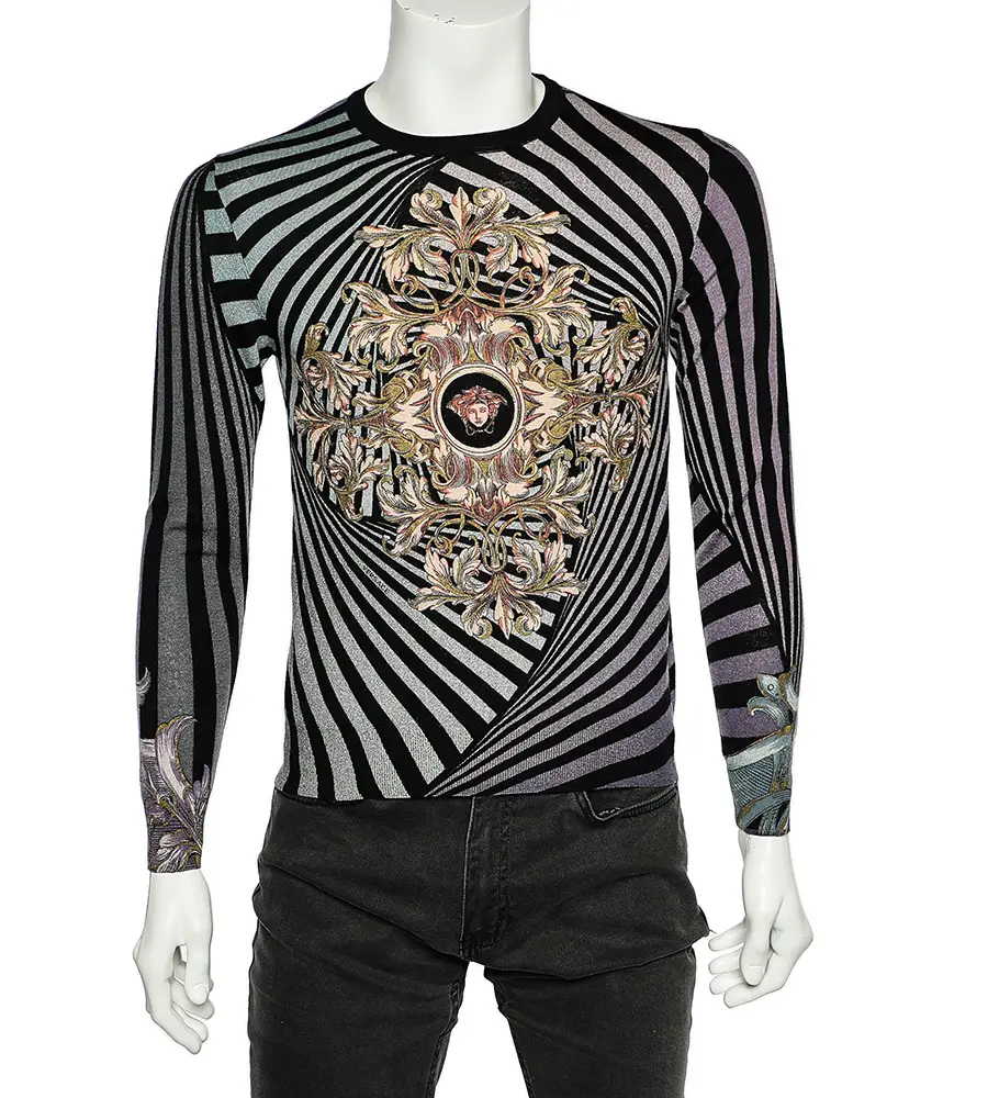 Versace Multicolor Printed Wool & Silk Knit Sweater M