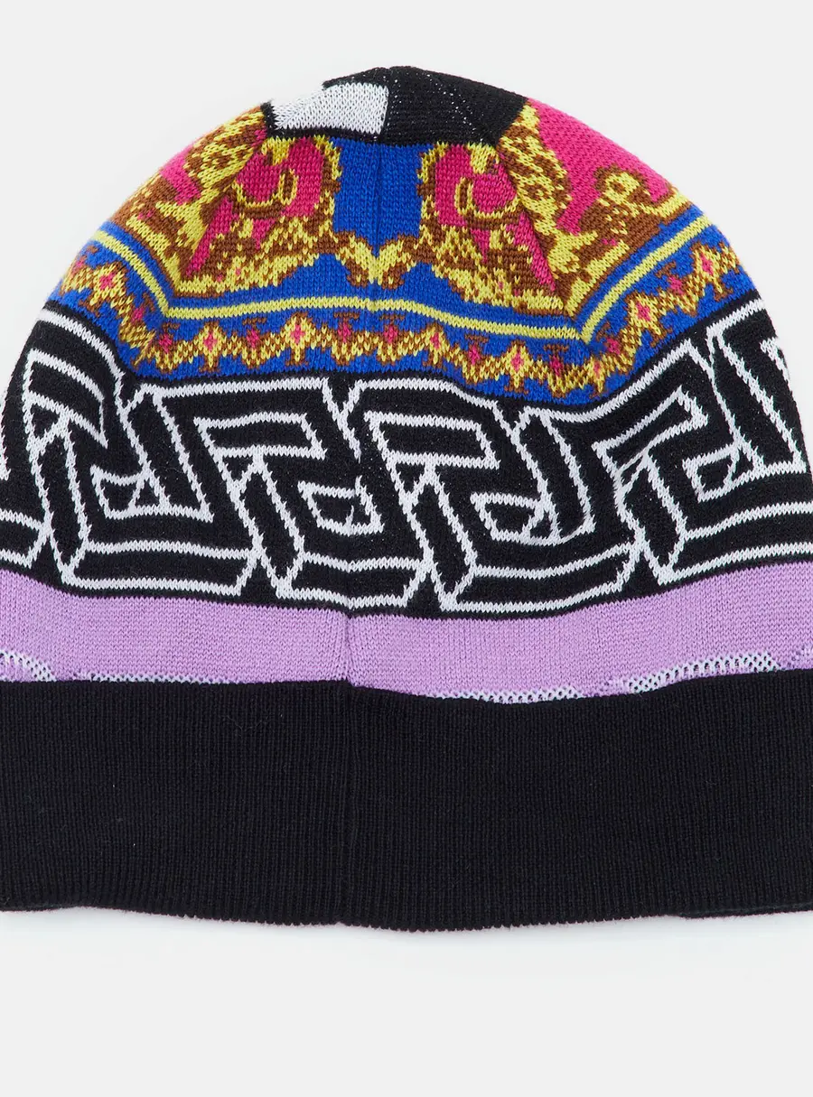 Versace Multicolor Fabric Blend La Greca Beanie
