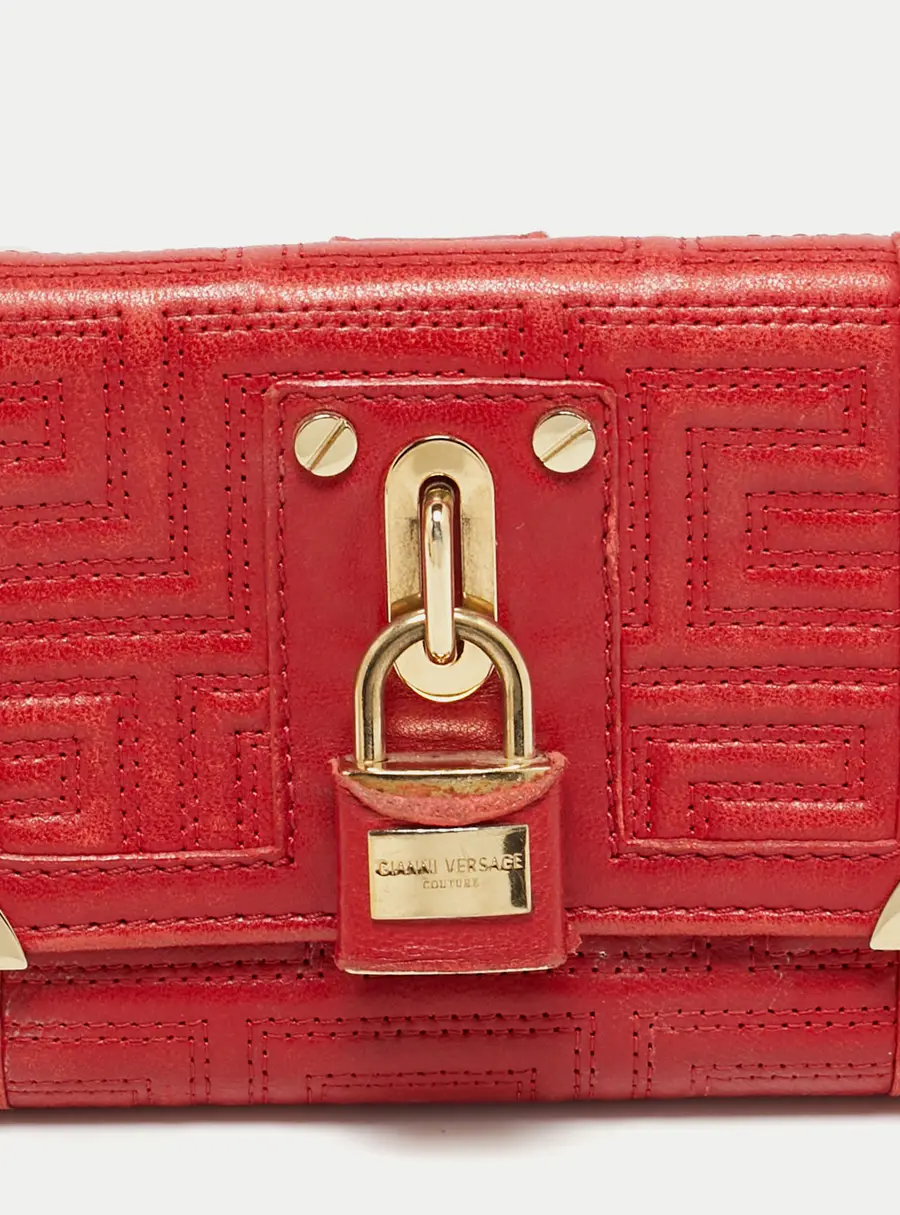 Versace Red Quilted Leather Lock Trifold Wallet