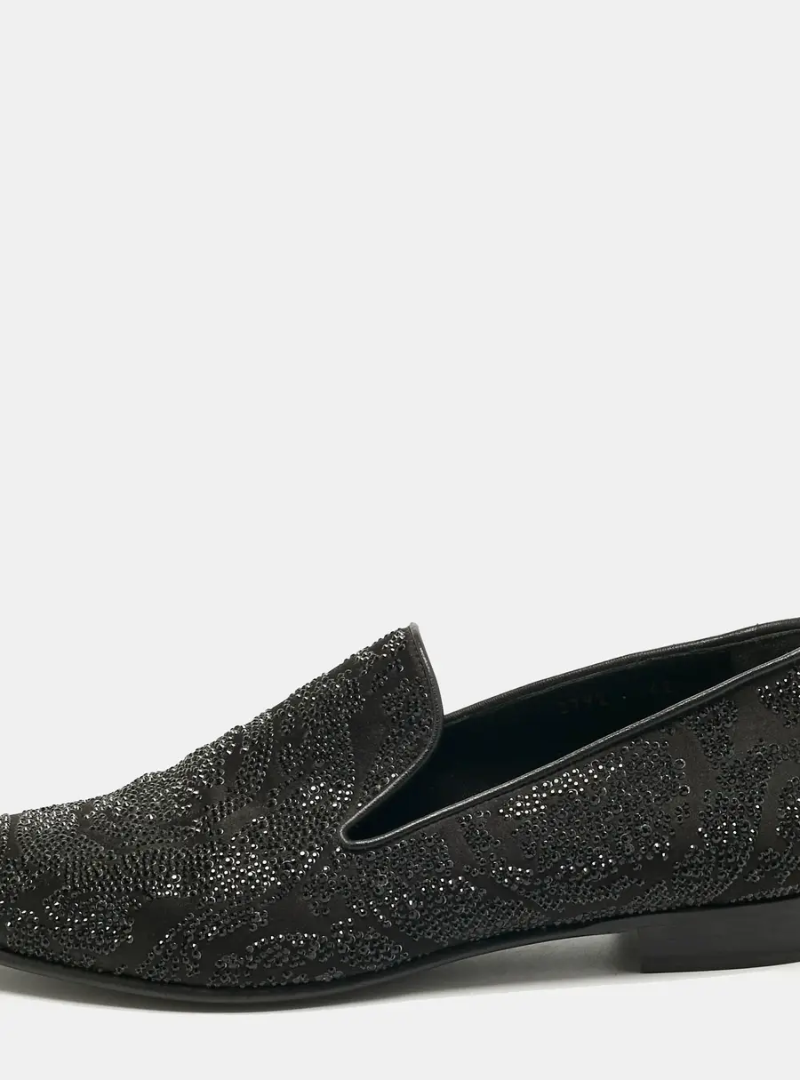 Versace Black Crystals and Satin Medusa Logo Smoking Slippers Size 42
