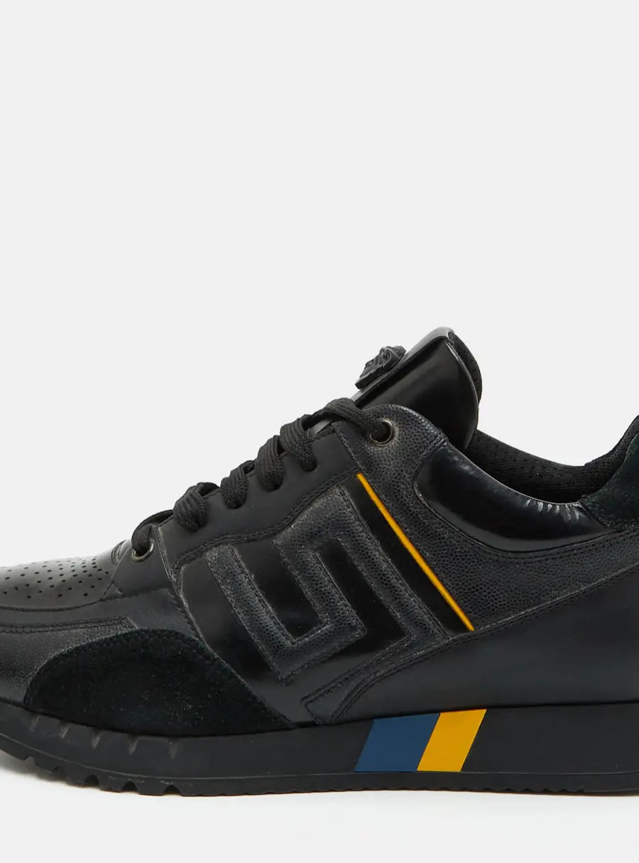 Versace Odissea Size 41.5 Black Leather and Suede Low Top Sneakers