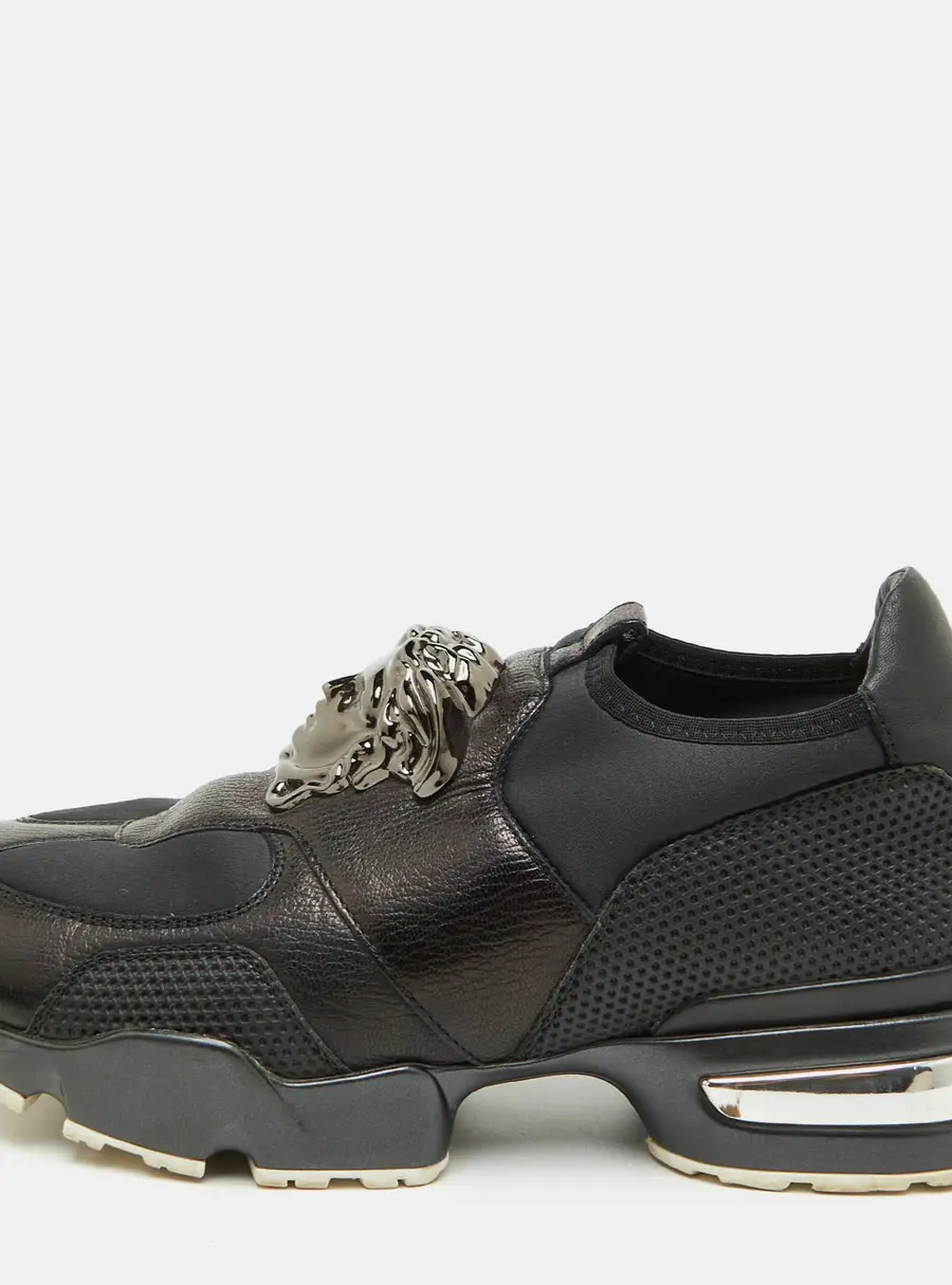 Versace Medusa Size 41 Black Leather and Neoprene Slip On Sneakers