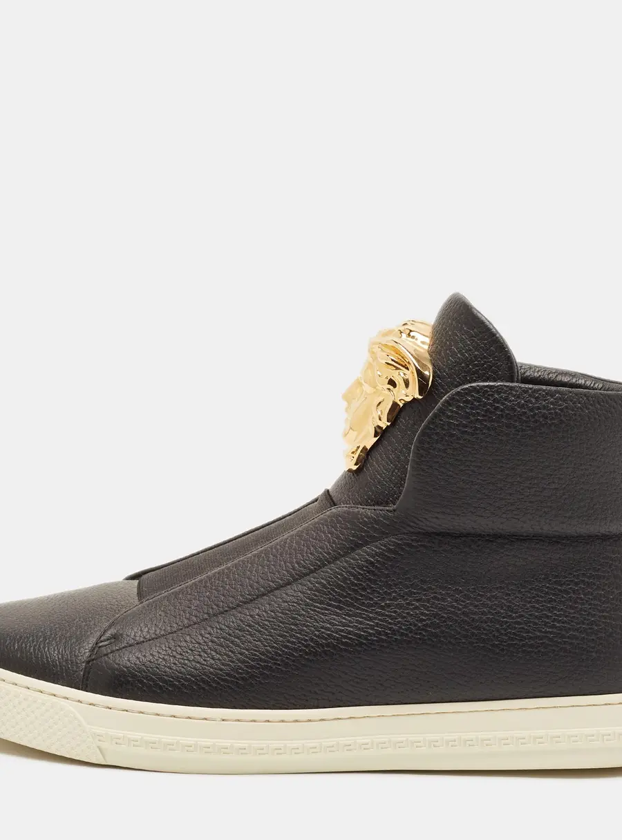 Versace Palazzo Medusa Size 40 Black Leather High Top Sneakers