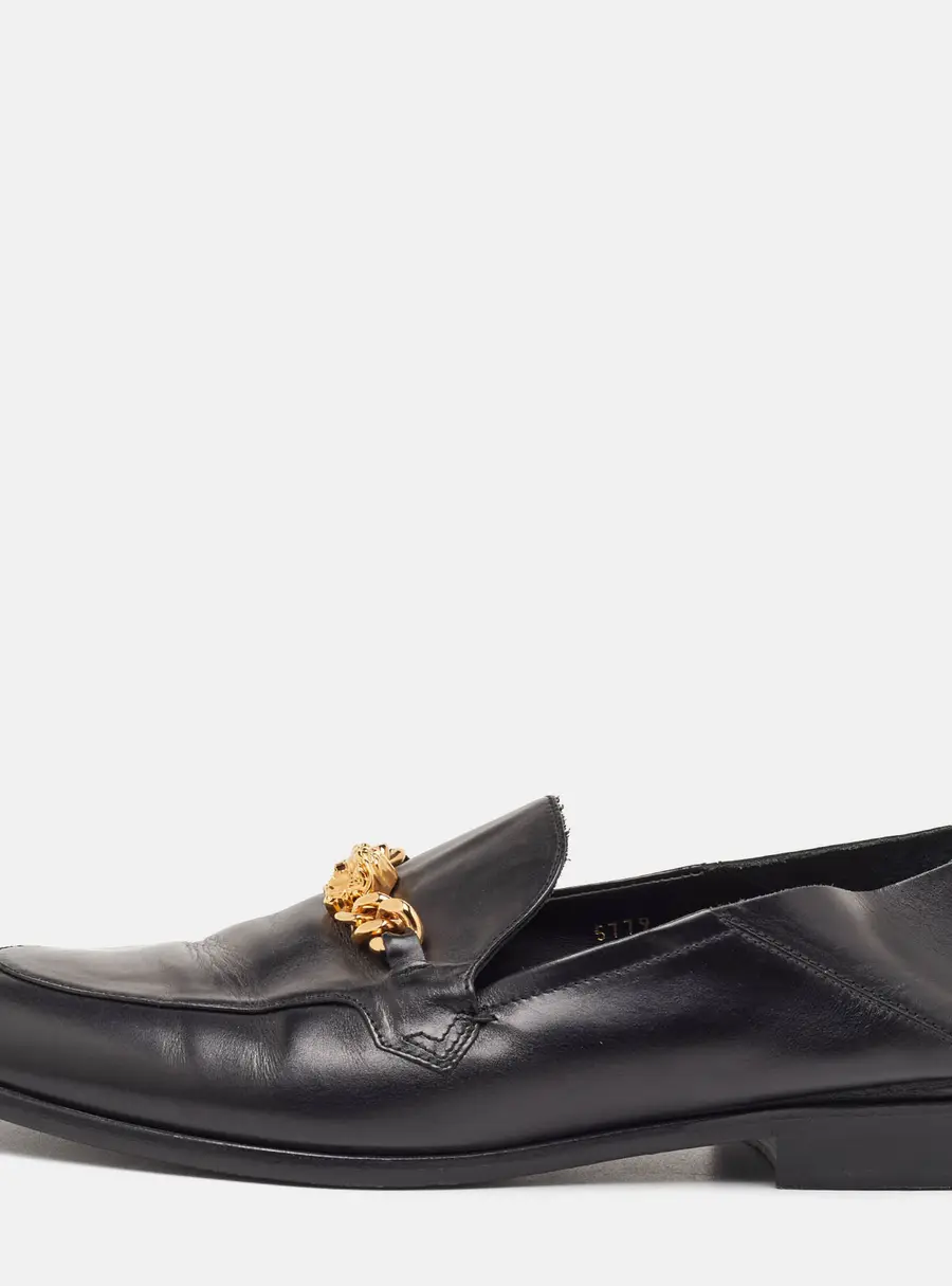 Versace Medusa Size 44 Black Leather Slip On Loafers