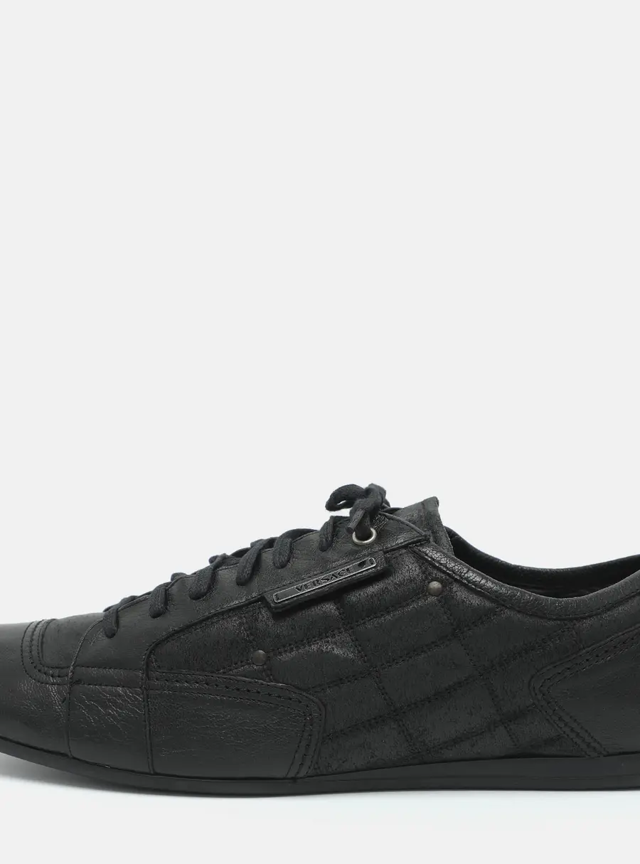 Versace Size 45 Black Leather and Suede Low Top Sneakers