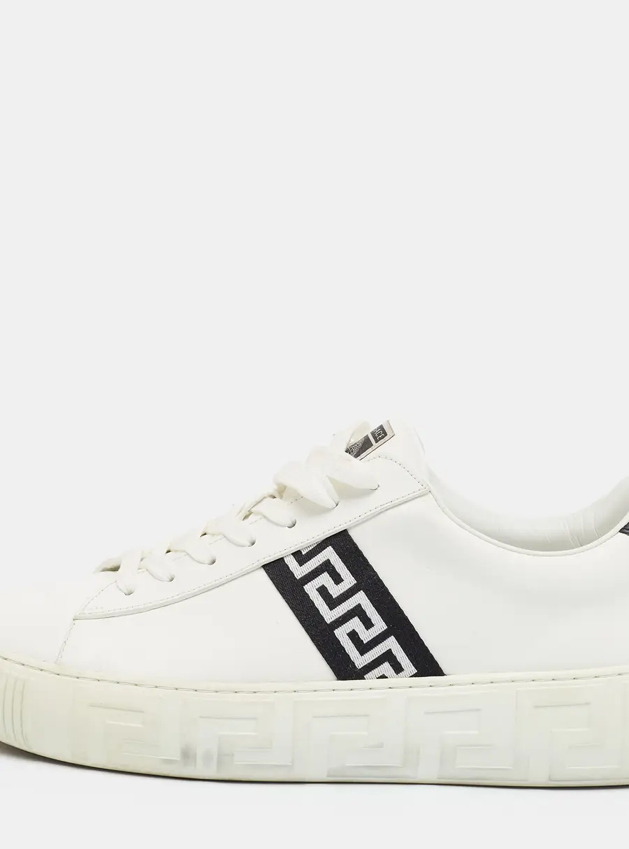 Versace Greca Size 45 White/Black Leather Low Top Sneakers