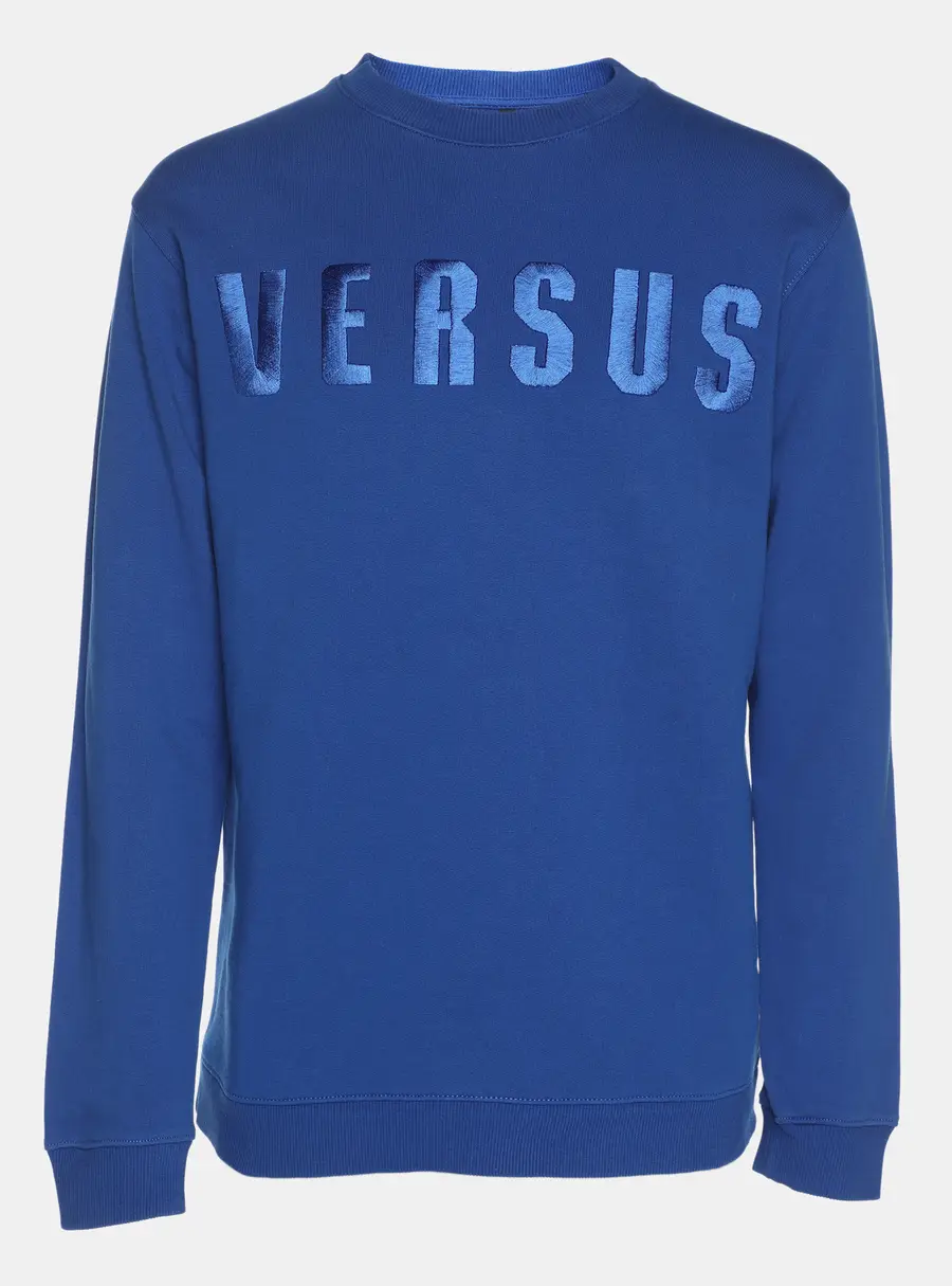 Versus Versace Blue Cotton Knit Logo Embroidered Sweatshirt S