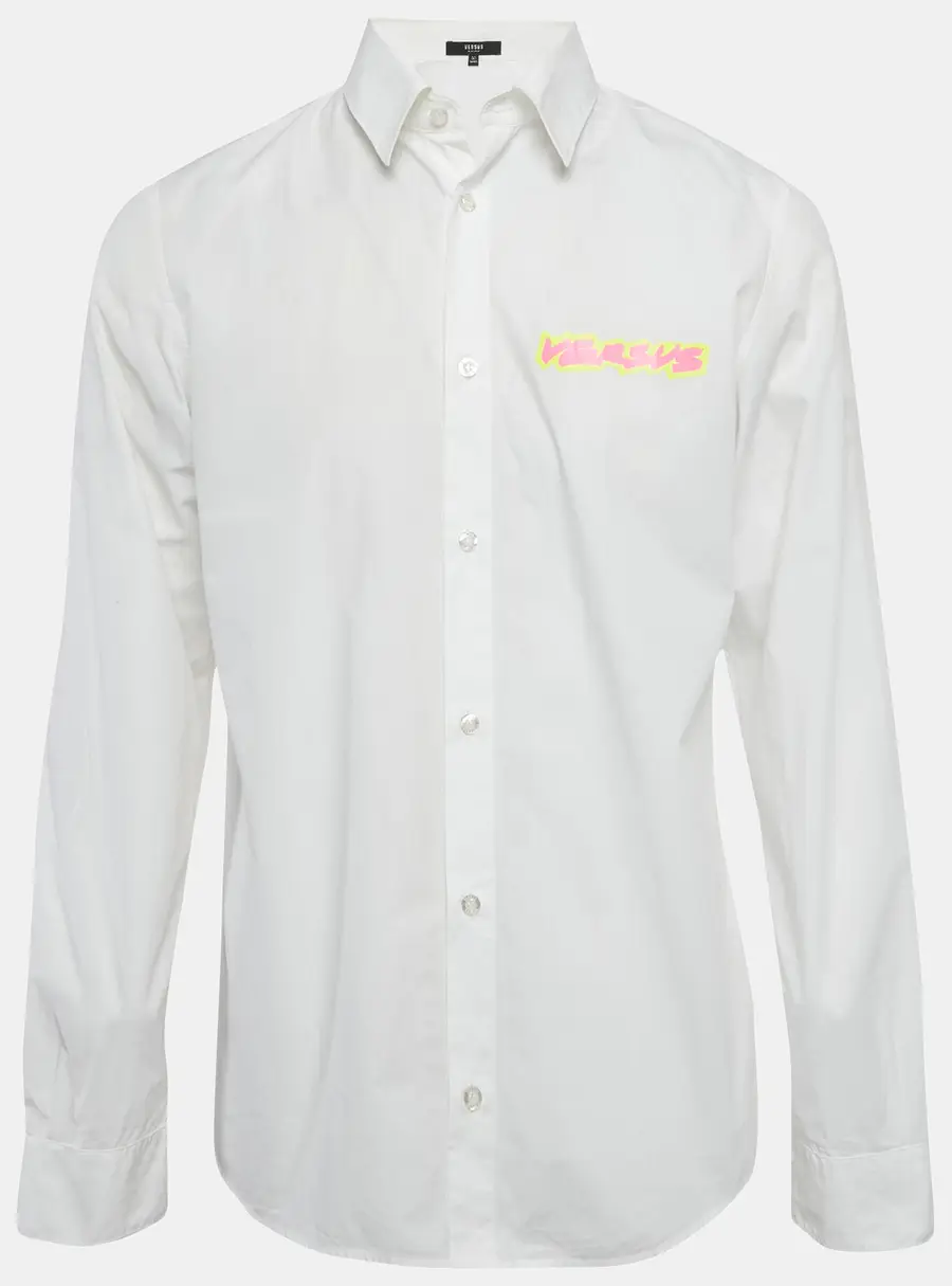 Versus Versace White Cotton Logo Printed Shirt L