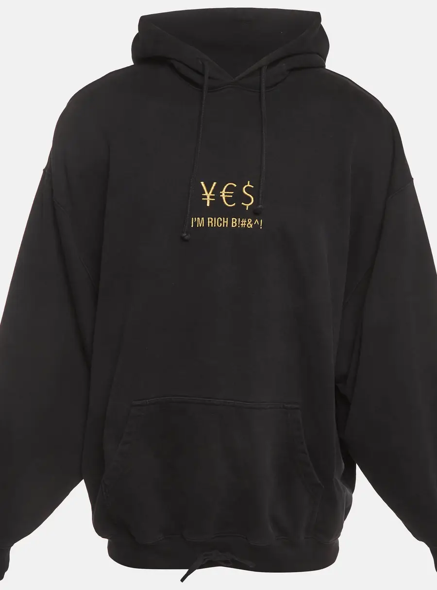 Vetements Black Currency Embroidered Cotton Knit Hoodie XS