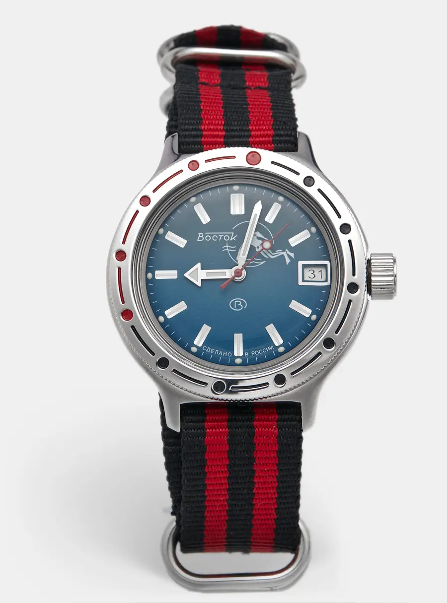 Vostok Amphibia 420059 Blue Dial Stainless Steel Fabric Men's Wristwatch 42mm
